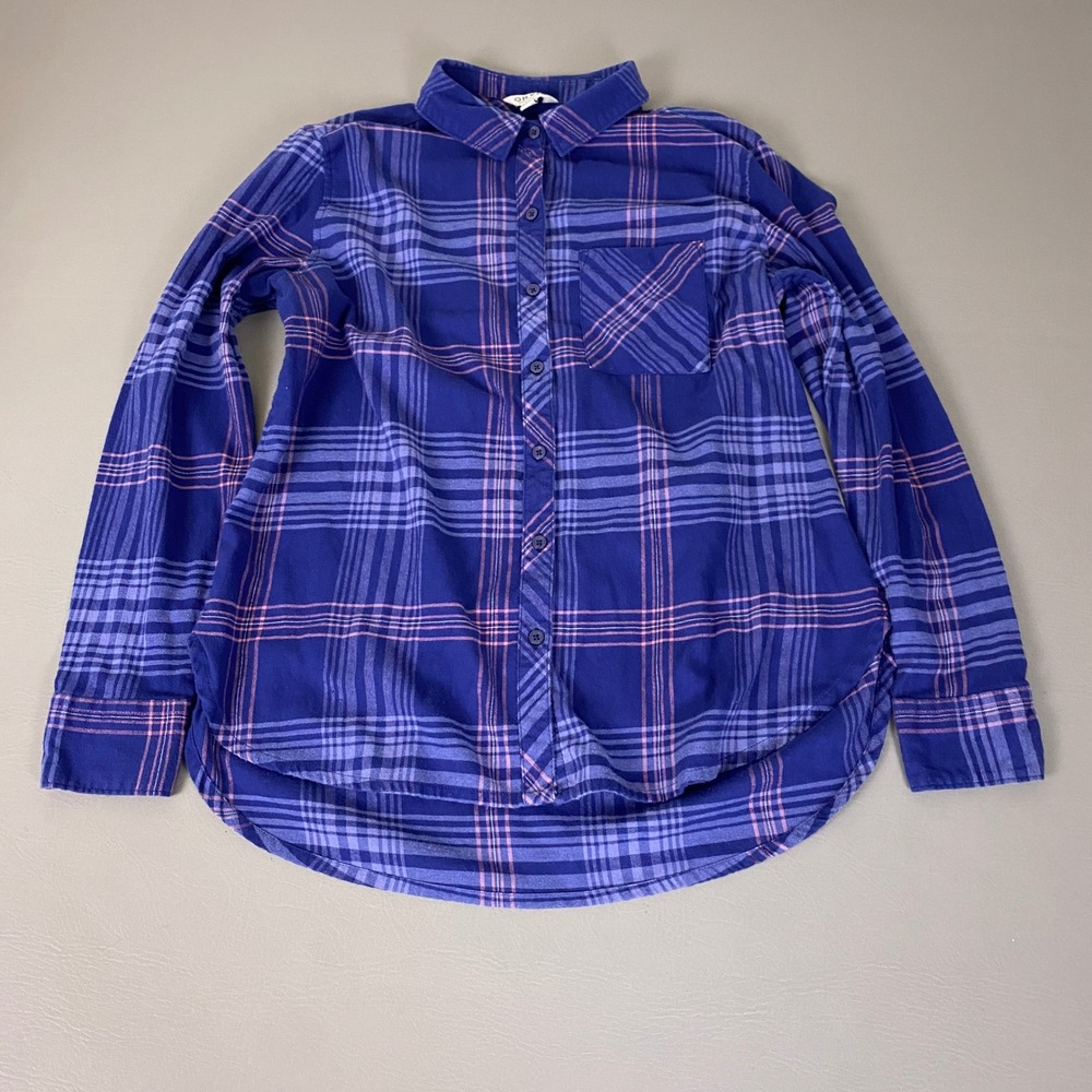Orvis Flannel Shirt Womens Large Classic Collection Blue Purple Plaid Button Up